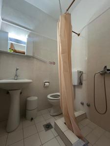 a bathroom with a shower and a toilet and a sink at Art Hotel Panorama in Pyrgadikia +39 photos