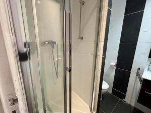 a shower in a bathroom with a toilet at Duplex moderne & calme à Malakoff in Malakoff