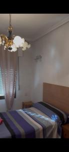 a bedroom with a bed and a chandelier at Argentina 32 in Ayora