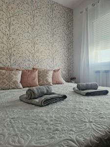 a bedroom with a large bed with pillows on it at Casa Ariño Ruidera in Ruidera