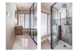 two images of a bathroom with a shower and a toilet at Luxury Apartment Knokke-Heist in Knokke-Heist
