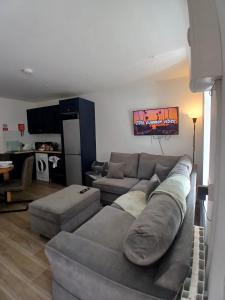 a living room with a couch and a tv at 14 Eyre Square Lane in Galway
