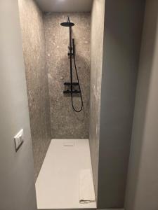 a bathroom with a shower with a toilet in it at Sottocoperta in Roseto degli Abruzzi