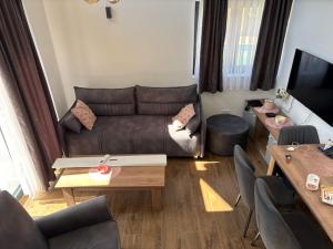 a living room with a couch and a table at Zelena reka 4 in Vrhpolje