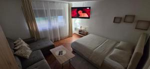 a living room with a couch and a table at Melody Apartment Kutina in Kutina