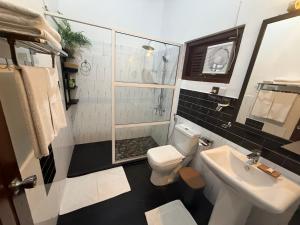a bathroom with a toilet and a sink and a shower at Ella moon rock in Ella +40 photos
