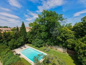 an overhead view of a swimming pool in a yard at lemasrocamour in Roquemaure