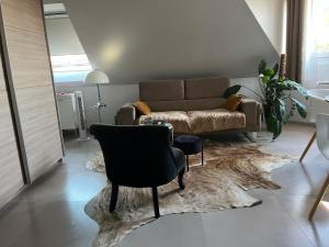 a living room with a couch and a chair at Studio Strasbourg in Niederhausbergen