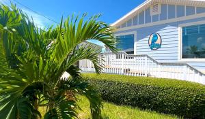 a house with a palm tree in front of it at 213 Ohio in Fort Myers Beach