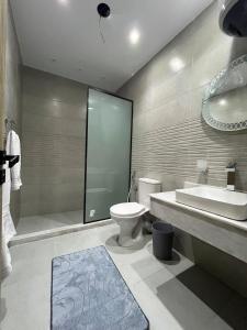 a bathroom with a toilet and a sink and a shower at Saqqara Pyramids view Hotel in Cairo +72 photos