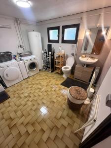 a bathroom with a washing machine a sink and a toilet at L'Arête de Chalamon in Menthon-Saint-Bernard +36 photos