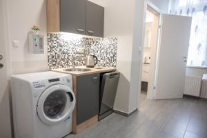 a small kitchen with a washing machine and a sink at Paky Appartements 00209 in Vienna