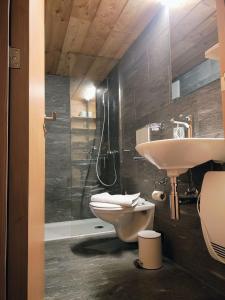 a bathroom with a sink and a toilet and a shower at RISTORO TANEDA in Quinto