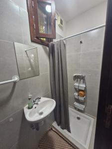 a small bathroom with a sink and a shower at La Maison Nature Relax, Explore, Unwind in Asguine +12 photos