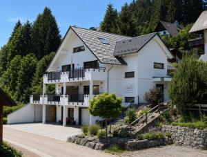 a white house with a black roof at Villa Number 8 in Feldberg