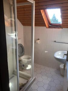 a bathroom with a toilet and a sink at Tekergő Vendégház in Balatonfüred +22 photos