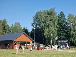 a group of people flying kites in a field at Pole kempingowe własny namiot in Chotyłów