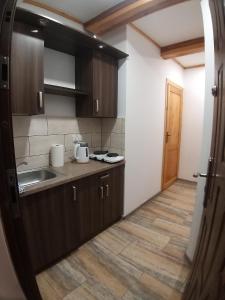 a kitchen with a sink and a counter top at Termalne Pokoje in Uniejow
