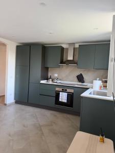 a kitchen with green cabinets and a sink at A Casa di Gaia 2 in San Benedetto