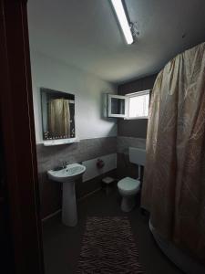 a small bathroom with a sink and a toilet at Hotel Mya in Bistriţa +23 photos