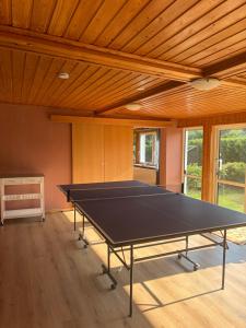 a ping pong table in the middle of a room at Omran House in Ystad