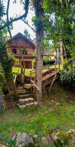 a house with stairs in front of a house at Palmeira Azul in Visconde De Maua