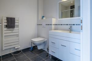 a bathroom with a toilet and a sink and a mirror at residence kersailliou in Roscoff