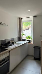 a kitchen with a sink and a window at maisonnette in Menglon