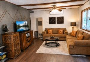 a living room with a couch and a tv at Smoke Tree Hollow AC Pine Air in Shaver Lake