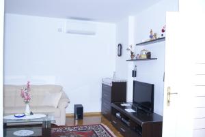 uma sala de estar com um sofá e uma televisão em Apartment Jasovic em Korčula