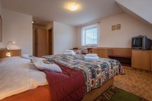 a bedroom with a large bed and a tv at Penzion Eso in Martin