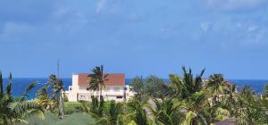 a building with palm trees and the ocean in the background at Charlie's Place Watamu in Watamu