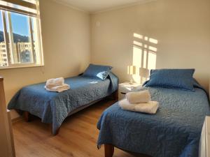 a bedroom with two beds and a window at Departamento full equipado in Temuco +22 photos