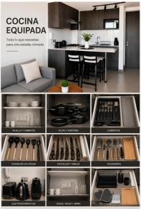 a collage of photos of a kitchen with a stove at Nómade Summer Home in Iquique