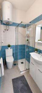 a bathroom with a shower and a toilet and a sink at Casa Giusto Ischia 3 in Ischia Town +25 photos
