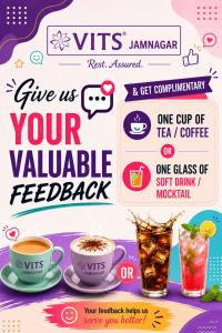 a flyer for a cup of your valuable feedback with two cups of coffee at VITS Jamnagar in Jamnagar