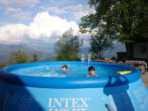 2 persone che nuotano in una grande piscina idromassaggio di BIO-Bauernhof Kurzeck a Göstling an der Ybbs