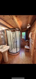 a large bathroom with a shower and a sink at Chalet 2 chambres à Estavar in Estavar