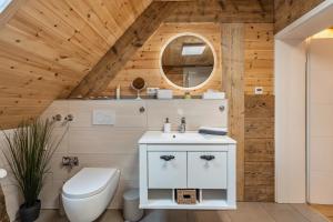 a bathroom with a toilet and a sink at Schwarzwald Chalet - Karlshütte in Neuweg +34 photos