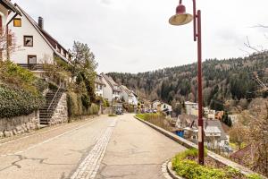 a street with a street light in a village at Ferienappartement Sonnenhof in Triberg