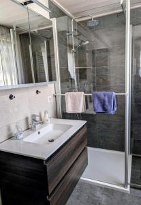 a bathroom with a sink and a shower at Ferienwohnung Hasenhorn in Todtnau +2 photos