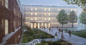 un rendering dell'ingresso di un edificio di MEADOW Gronau by Hackmann a Gronau