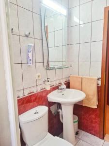 a small bathroom with a toilet and a sink at Villa Boris- Next to the Beach with Parking in Ohrid +51 photos