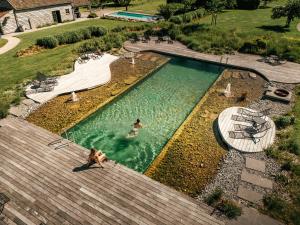 an overhead view of a pool with a person in the water at Domaine Sur Les Sarts in Ohey +289 photos