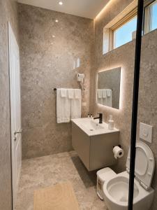 a bathroom with a sink and a toilet at Guesthouse Niko in Berat