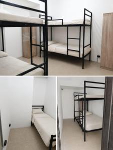 two images of a room with bunk beds at Urban hostel Saryarka in Astana