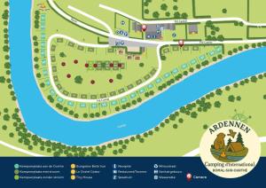 a site plan of a resort next to a river at Ardennen Karreke in Durbuy