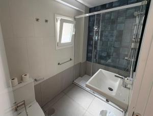 a bathroom with a toilet and a sink and a shower at Hostal Paco Marbella in Marbella