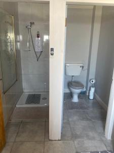 a bathroom with a shower and a toilet at The Tackroom in Fanore