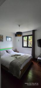 a bedroom with a large bed and a window at Superbe Suite parentale Chez l'habitant avec SPA et petit déjeuner in Saint-Pierre